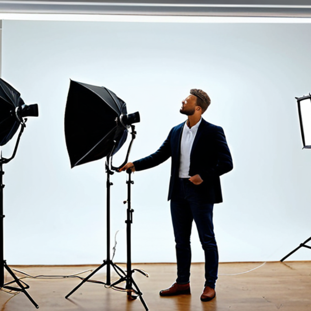 ** A professional photographer in their studio, adjusting the lights for a fashion shoot, fully clothed, appropriate attire, safe for work, perfect anatomy, natural proportions, professional photography, high quality.

**