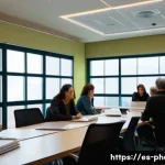 Home 21 사진 자격증 시험일정 확인 방법 - A professional photography certification exam setting in a modern conference room in Spain, with div...
