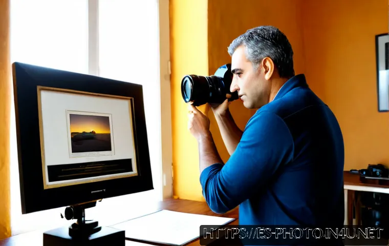 사진 자격증과 관련된 이직 사례 - Photorealistic career-change scene in a bright Spanish photography studio, confident middle-aged pho...